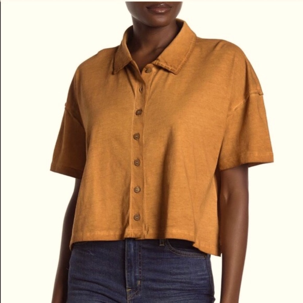 Free People Weekend Rush Boxy Crop Top Copper NEW